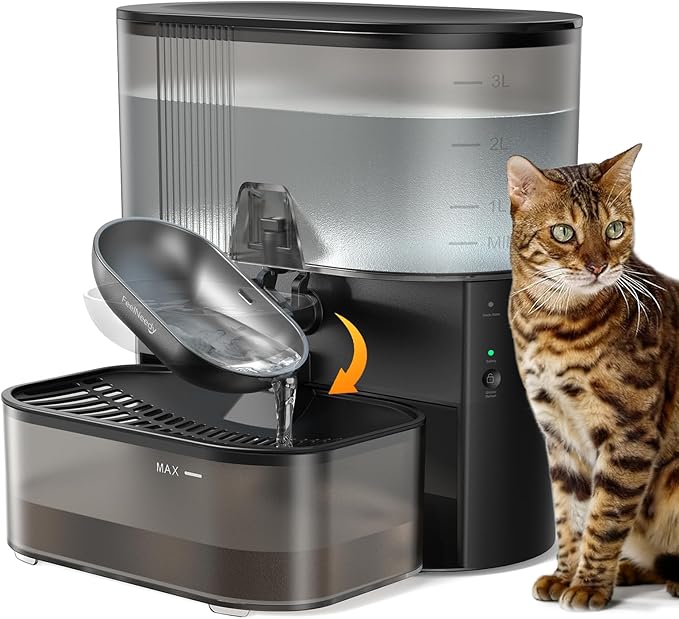Wireless Cat Water Fountain No Filters, Wastewater Separation, FEELNEEDY Stainless Steel Bowl, 3.5L Pet Water Fountain for Cats & Dogs Dispenser, Black