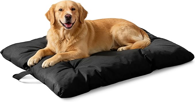 Chew Resistant Dog Bed for Extra Large Dogs - Durable 47"x29" Kennel Pad with Soft Plush Filling, Machine Washable Crate Mat for Aggressive Chewers, Indoor Outdoor Pet Bed, Black
