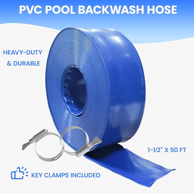 Poolvio Backwash Hose 1-1/2" x 50 ft, Leak-Free