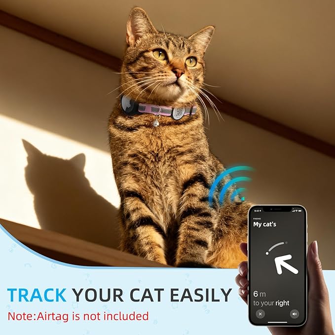 Airtag Cat Collar Breakaway with QR Code Name Tag, Reflective cat Collar airtag Holder with Bell, Cat ID Tag Personalized, Ultra-Durable, Adjustable, Quick Release, Fits Small Large Cats, Pink