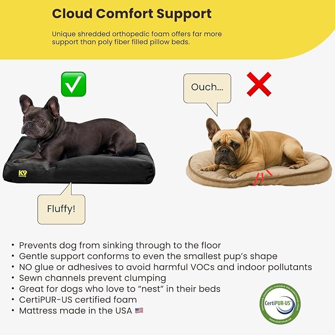 K9 Ballistics Tough Rectangle Pillow Dog Bed - Removable Cover, Washable, Durable & Water Resistant Dog Bed - X-Large, Titanium Premium Finish