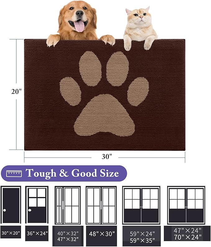 Buganda Dog Door Mat for Muddy Paws, Absorbent Dirt Trapper Non Slip Indoor Doormats, Washable Low-Profile Mat for Mud Dogs, Entryway Carpet for Inside Floor (48x30 Inches, Brown)