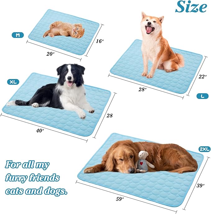 SHEJIZE Dog Cooling Mat Dog Cooling Pad Self Cooling Blanket, Washable Cooling Mat for Dogs, Pet Cooling Mat Keeps Pets Cool in Summer Heat, Resuable Fabric Cooling Mat (Blue, 59x39inch)