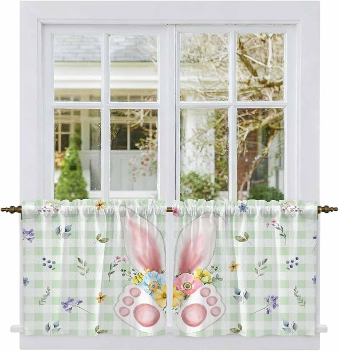 Easter Kitchen Tier Curtains 24 Inch Long 2 Panel Set, Rod Pocket Cafe Small
