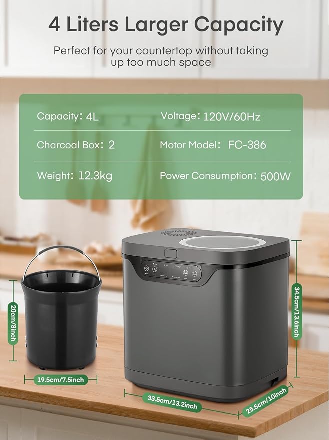 Electric Composter for Kitchen 4L, Countertop Compost Bin Indoor