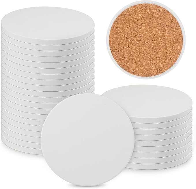 30 Pieces 4 Inch Round Blank Ceramic Coasters, Unglazed Ceramic Tiles Coasters