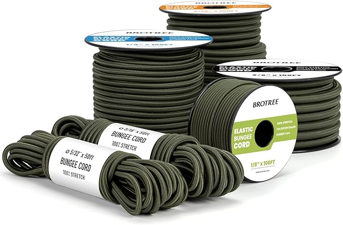 Bungee Cord Elastic Shock Cord 3/16" x 10' Bungee Rope for DIY, Tie Downs, Kayak and Outdoor - Army Green