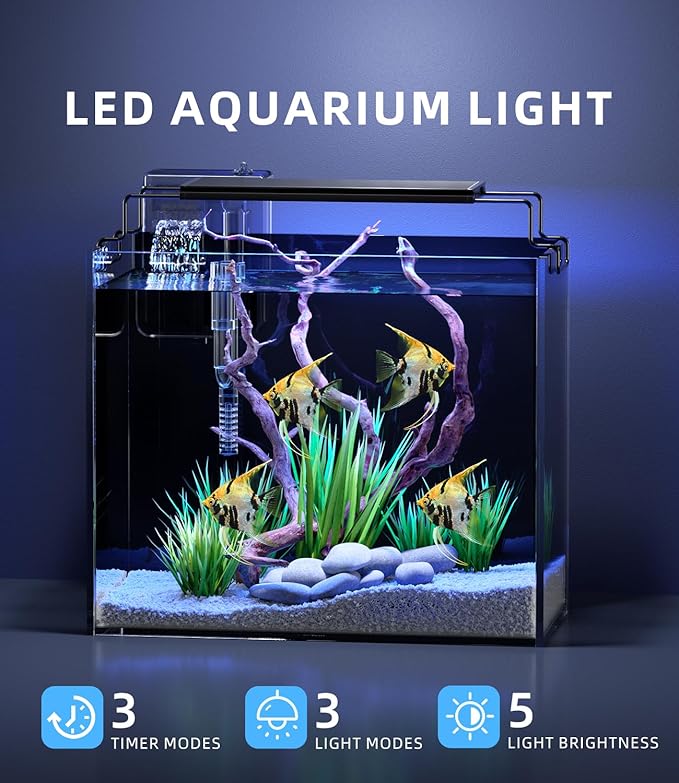 3 Gallon Fish Tank Aquarium Kit with Filter, Heater, LED Light with Timer, Siphon Vacuum Cleaner, Lid, Self-Cleaning Glass Rimless Betta Tank