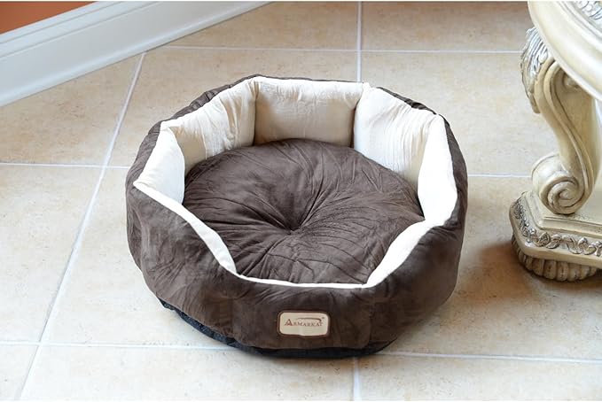 Maykoosh Pet Bed 20x20 Mocha Beige - Faux Velvet Waterproof Dog & Cat Bed