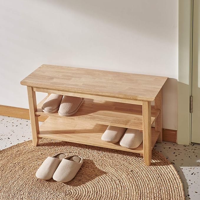 XKZG Storage Bench Wooden Shoe Rack Bench Simple Style Wood Entryway Bench