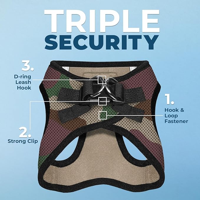 Best Pet Supplies Voyager Step-in Air Harness - All Weather Mesh, Reflective, No Pull Harness for Dogs, Cats - Secure with Hook & Loop Fastener, Buckle, Double D-Rings - Army/Black Trim, M