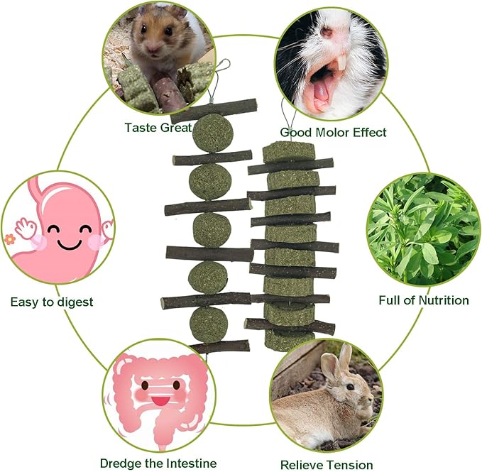 Rabbits Bunny Chew Toys Treats Natural Wood Timothy Hay Grass Cakes Balls Chew Toys Treats for Hamster Chinchilla Guinea Pigs 6pcs