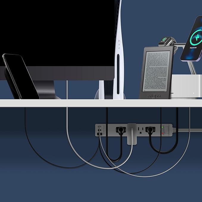 LIDER Outlet Extender with 4 Receptacles, USB-A and 2 USB-C, Ultra-Thin Flat-Plug with Cord Extender, 4-Outlet Power Strip, Slim Angled Design, Surge Protector, 1500 Joules, 5ft Cord, UL-Listed, White