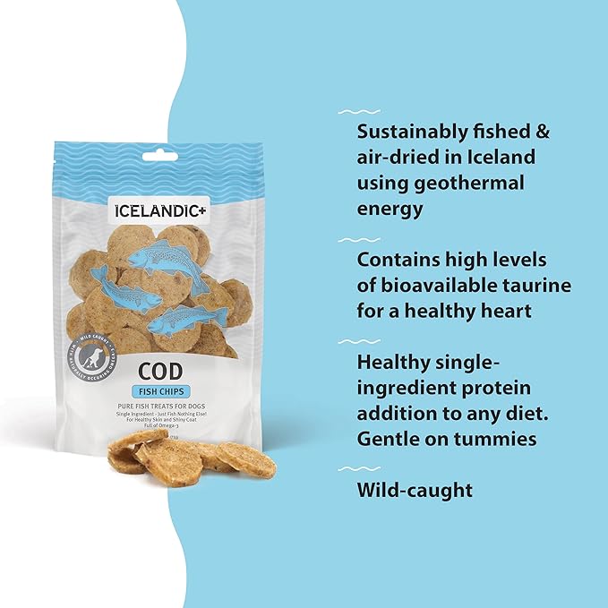 Icelandic+ Fish Chips: Cod - 2.5oz Bag, Dog Treats, Pure Wild-Caught & Air-Dried, Single Ingredient Crunchy Pet Snacks, Just The Fish Nothing Else
