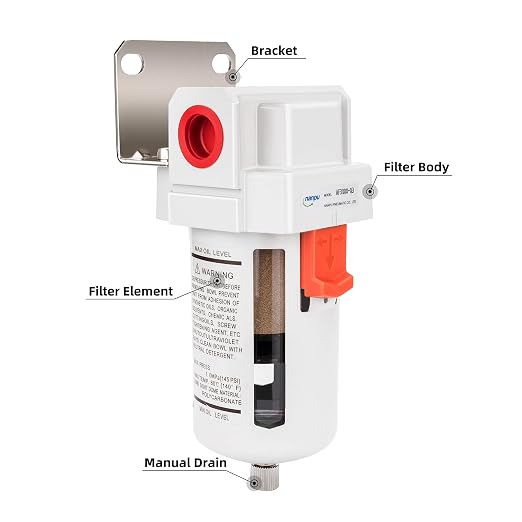 NANPU 3/8" NPT Compressed Air Line Filter, 5 Micron Brass Element, Poly Bowl