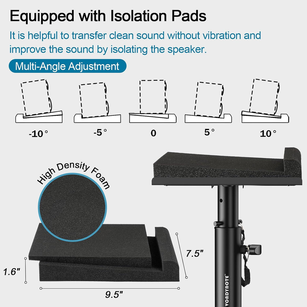 Vondynote Studio Monitor Stands Clamp Speaker Stands with Isolation Pads
