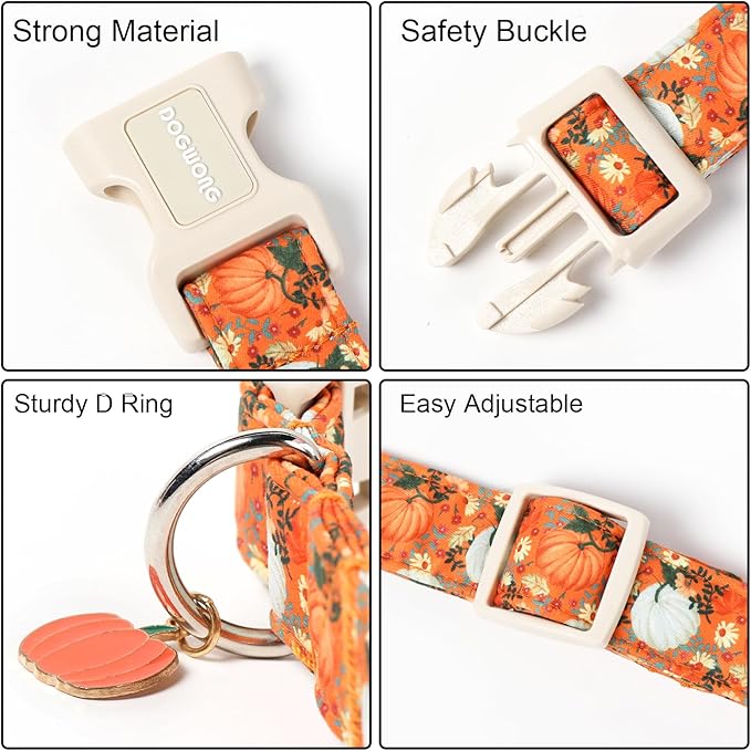 DOGWONG Fall Pumpkin Dog Collar- Cute Daisy Pumpkin Dog Collars Adjustable Orange Halloween Thanksgiving Dog Collar for Small Medium Large Dogs M