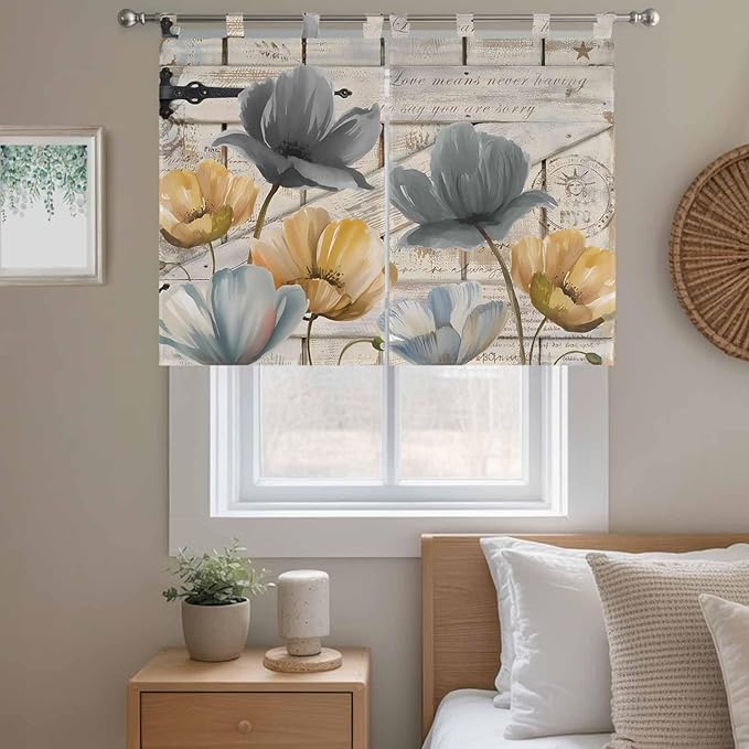 Spring Tulips Flower Bedroom Curtains 63 Inch Length, Window Curtains Tab Top