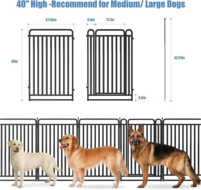 New Thickened Version Dog Playpen, 40 Inch Dog Fences for The Yard, Portable Outdoor Dog Playpen for Large/Medium/Small Dogs, Foldable Metal Dog playpen, with Doors (40 Panels, 40 Inch)