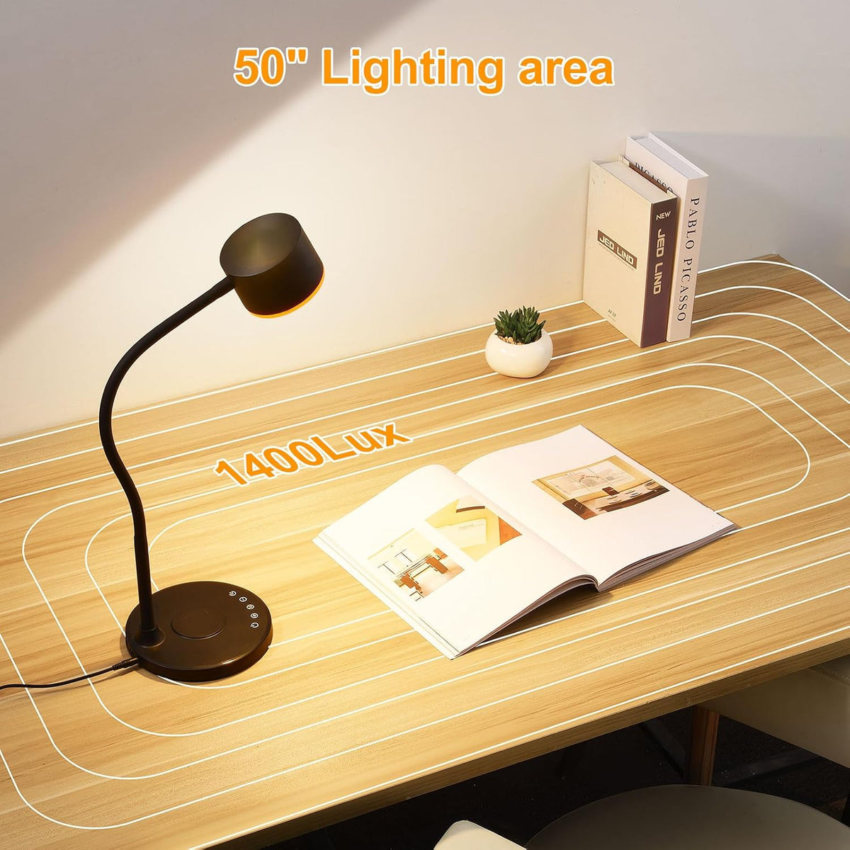 LiFMIRA Desk lamp with 2 USB Charging Ports, Touch Control Desk Light Black