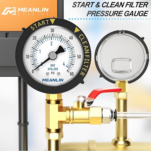 MEANLIN MEASURE 0~60Psi Stainless Steel Start and Clean Filter Pressure Gauge