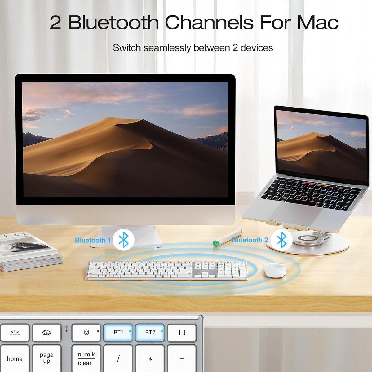 OMOTON 2.4G & Dual Bluetooth Wireless Keyboard for Mac, 7 Color Backlit