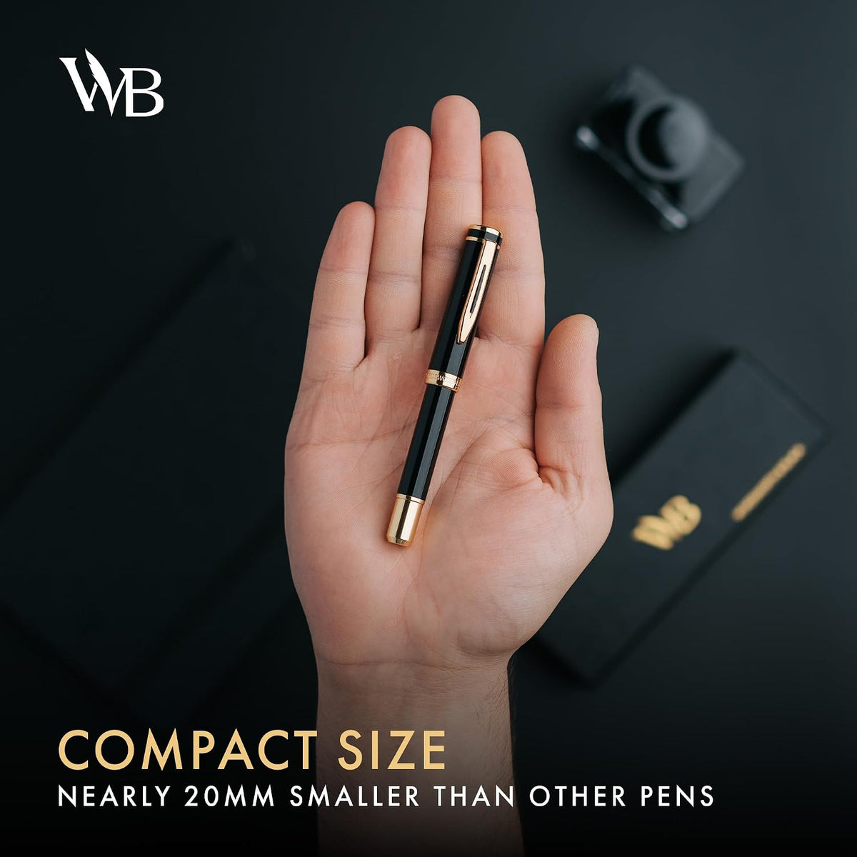 Wordsworth & Black Mini Pocket Fountain Pen for Writing, Medium Nib, Black