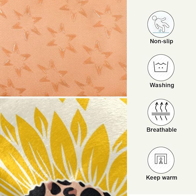 Leopard Print Sunflower Pet Bed Cute Dog Bed Mat Absorbing Non Slip Pad Pet Sleeping Mat for Small, Medium, and Large Dogs Puppy Cat 24 in x 18 in