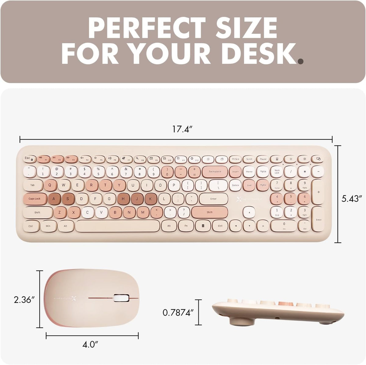 X9 Colorful Keyboard and Mouse Wireless - 2.4G Aesthetic Wireless Keyboard and Mouse Combo with Bubble Keys - Cute Typewriter Keyboard and Mouse for Computer PC Laptop Windows & Chrome (Brown)