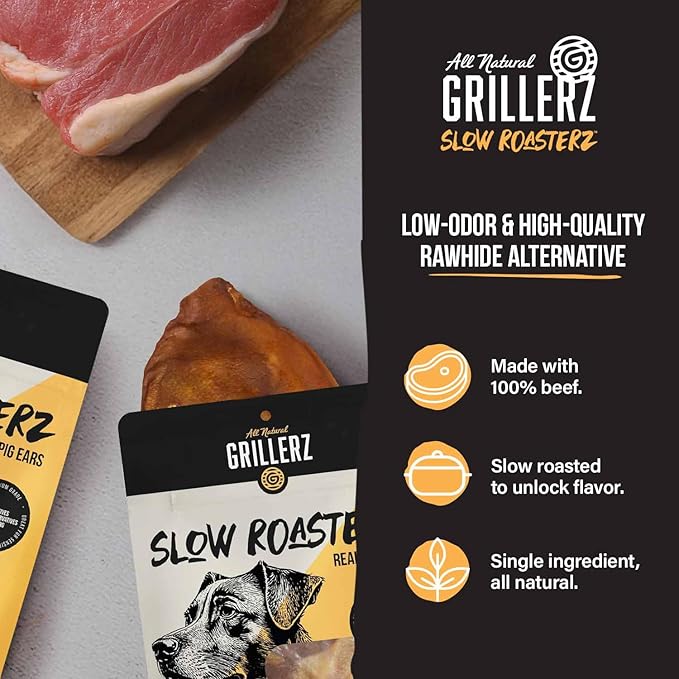 Scott Pet Grillerz Real Pig Ears, 12 Count, Single Ingredient, All Natural Pig Ears for Dogs, Dog Chew for Healthy Teeth, High Protein, Easily Digestible, for Adult Life Stages