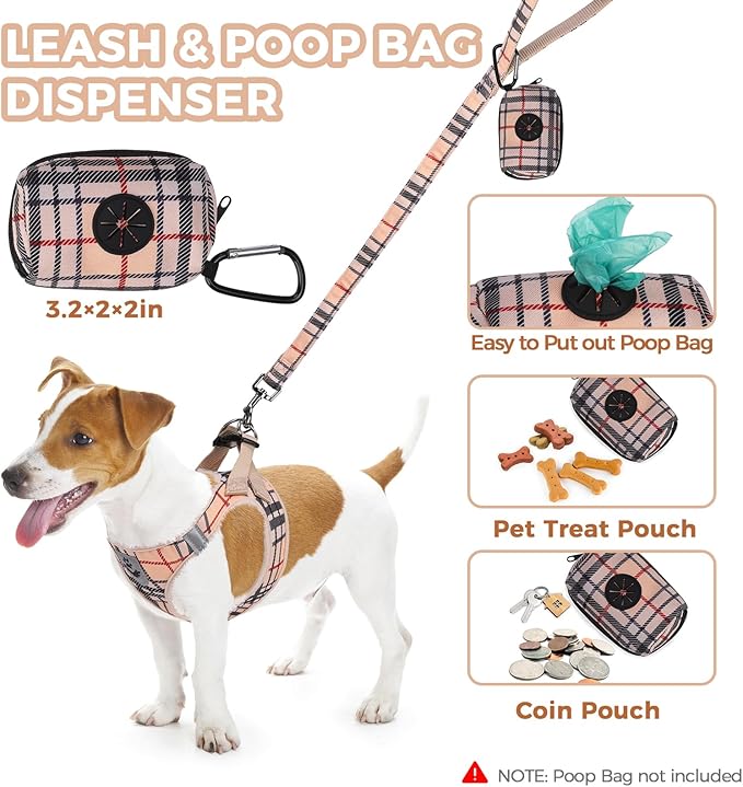 PAWCHIE Dog Harness and Leash Set, Step in No Pull Soft Pet Harness, Reflective Adjustable Puppy Vest for Small Medium Dogs Cats,No Choke Harness Vest with Poop Bag Holder for Walking,Running,Beige XS