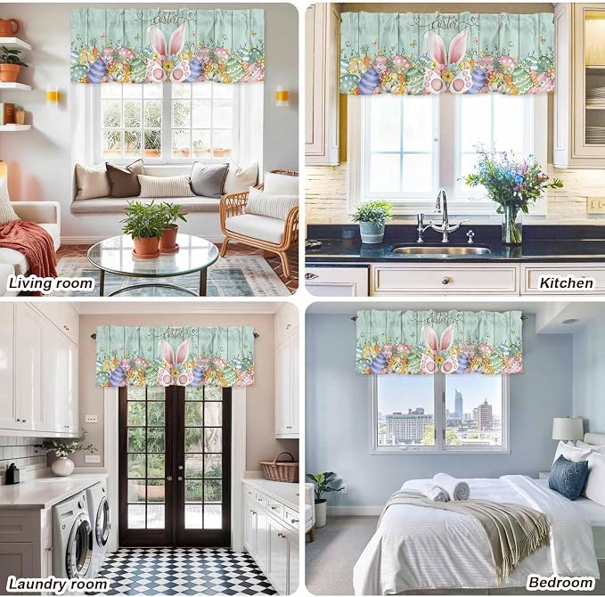 Easter Curtain Valances for Windows, Kitchen Valance Window Treatment, Spring