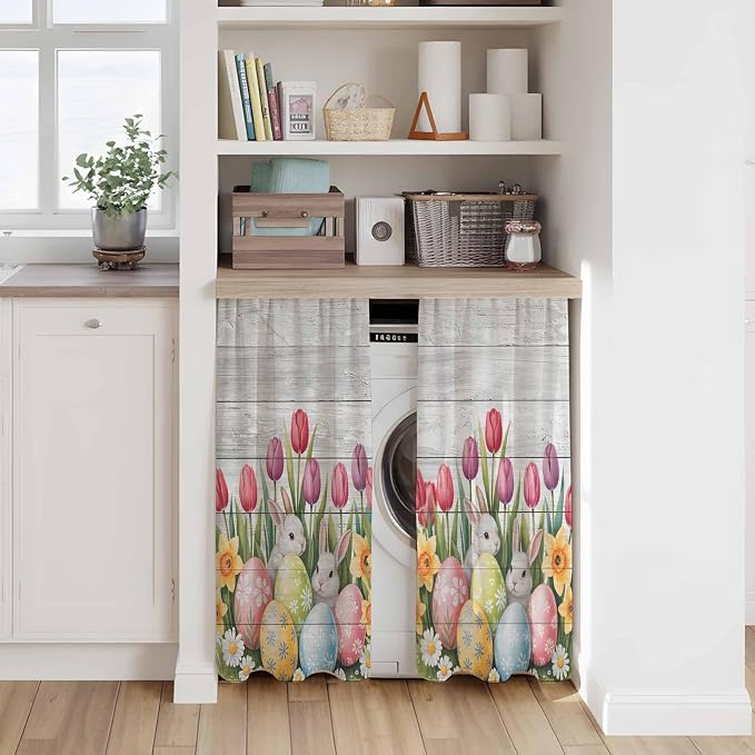 Easter Kitchen Tier Curtains 45 Inch Long 2 Panel Set, Rod Pocket Short Window