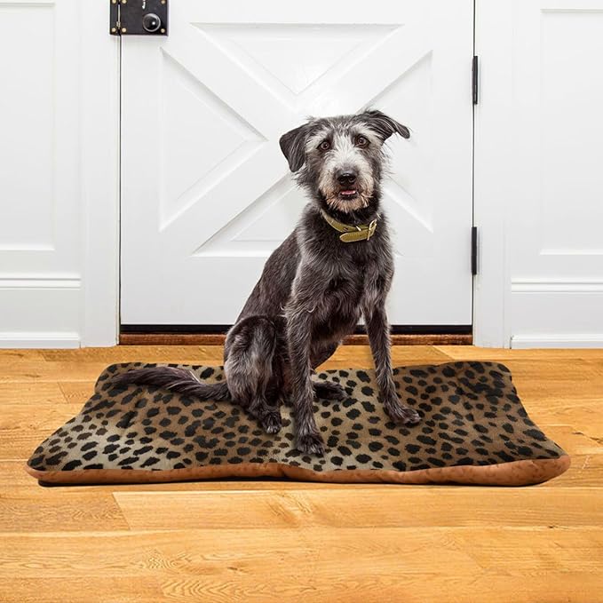 Vintage Leopard Print Dog Bed Mat Dog Crate Pad Pet Mats Cat Beds with Non-Slip Bottom Washable Soft Fluffy Kennel Beds Floor Dog Mat for Small, Medium, Large Dogs