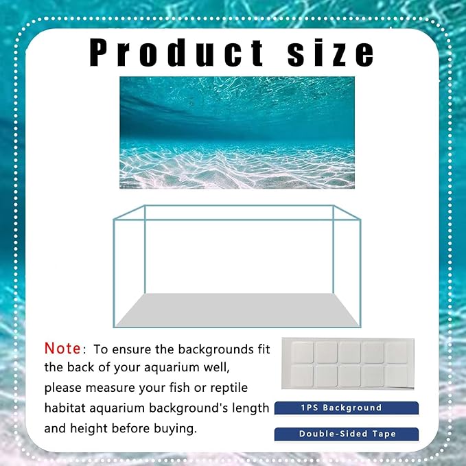 30X12IN Natural Undersea Aquarium Background, Undersea Beach Fish Tank Background, with 8 EVA Double-Sided Tape