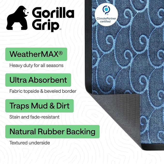 GORILLA GRIP 100% Waterproof All-Season WeatherMAX Doormat, US Designed Natural