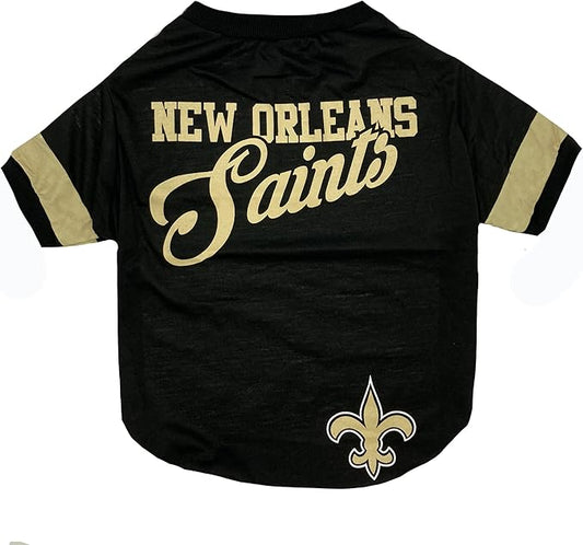 NFL New Orleans Saints T-Shirt for Dogs & Cats, Large. Football Dog Shirt for NFL Team Fans. New & Updated Fashionable Stripe Design, Durable & Cute Sports PET TEE Shirt Outfit