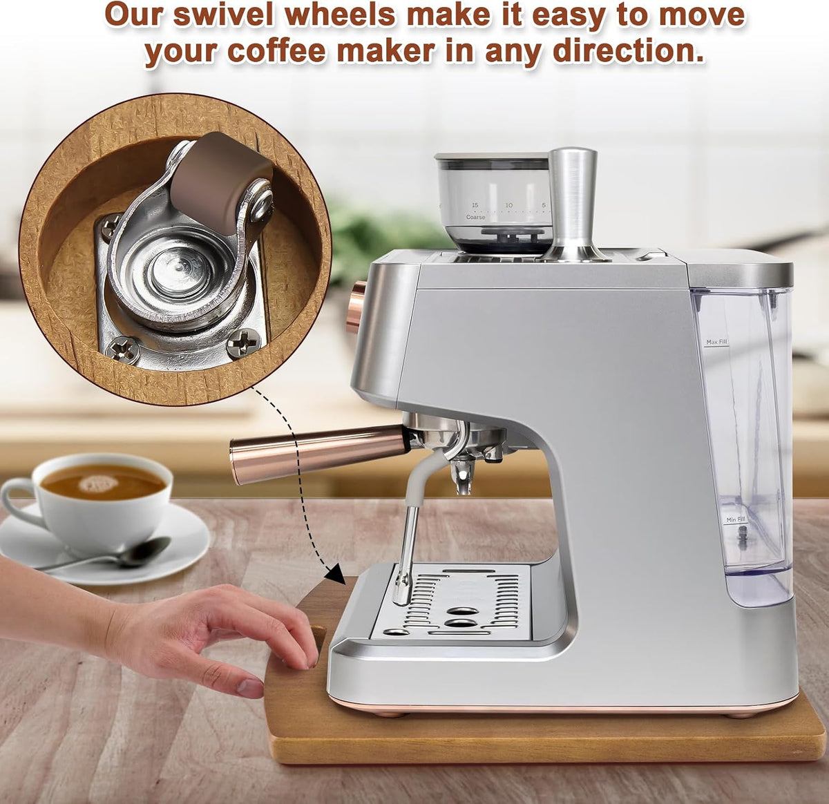Sliding Tray for Coffee Maker - Solid Wooden Appliance Slider with 360° Smooth Rolling Wheels for Heavy Kitchen Appliances, Easy Under - Cabinet Access (Approach 16" D x 12" W)