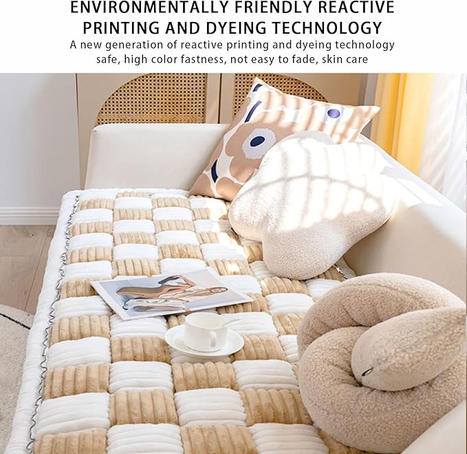 FunnyFuzzy Cream-Coloured Plaid Square Pet Mat Bed Couch Cover, Winter Thickened Dog Bed Cover Pet Blanket Sofa Couch Furniture Protector for Kids Dog Cat(Size:27.6 * 59.06 in,Color:Brown)