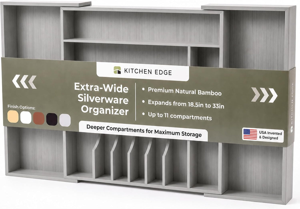 KitchenEdge Silverware & Utensil Drawer Organizer, 18-33 in, Gray Bamboo