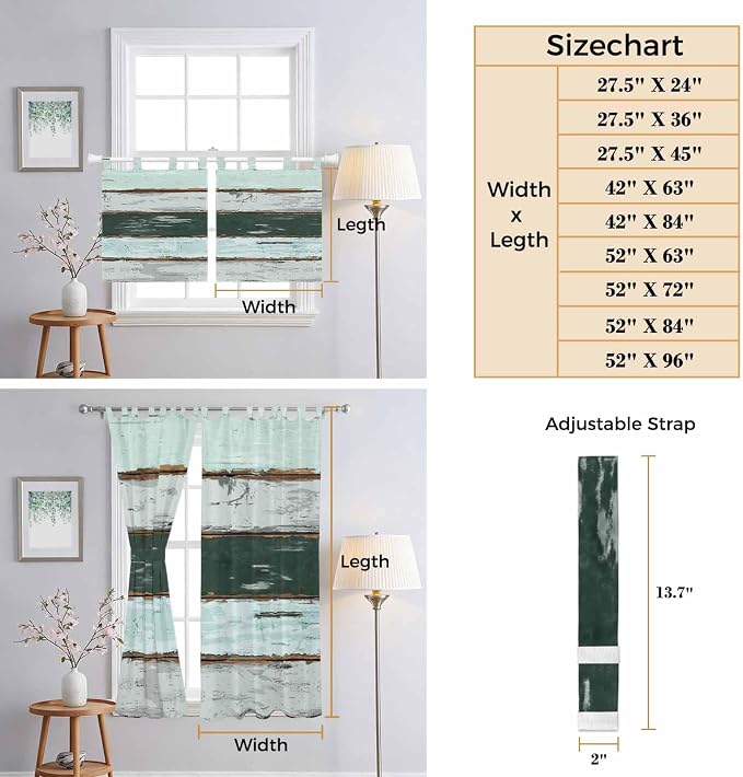 Blue Teal Kitchen Curtains 24 Inch Length, Small Window Curtains Tab Top