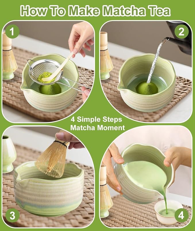 JBER Matcha Set, Bamboo Whisk, Powder Sifter