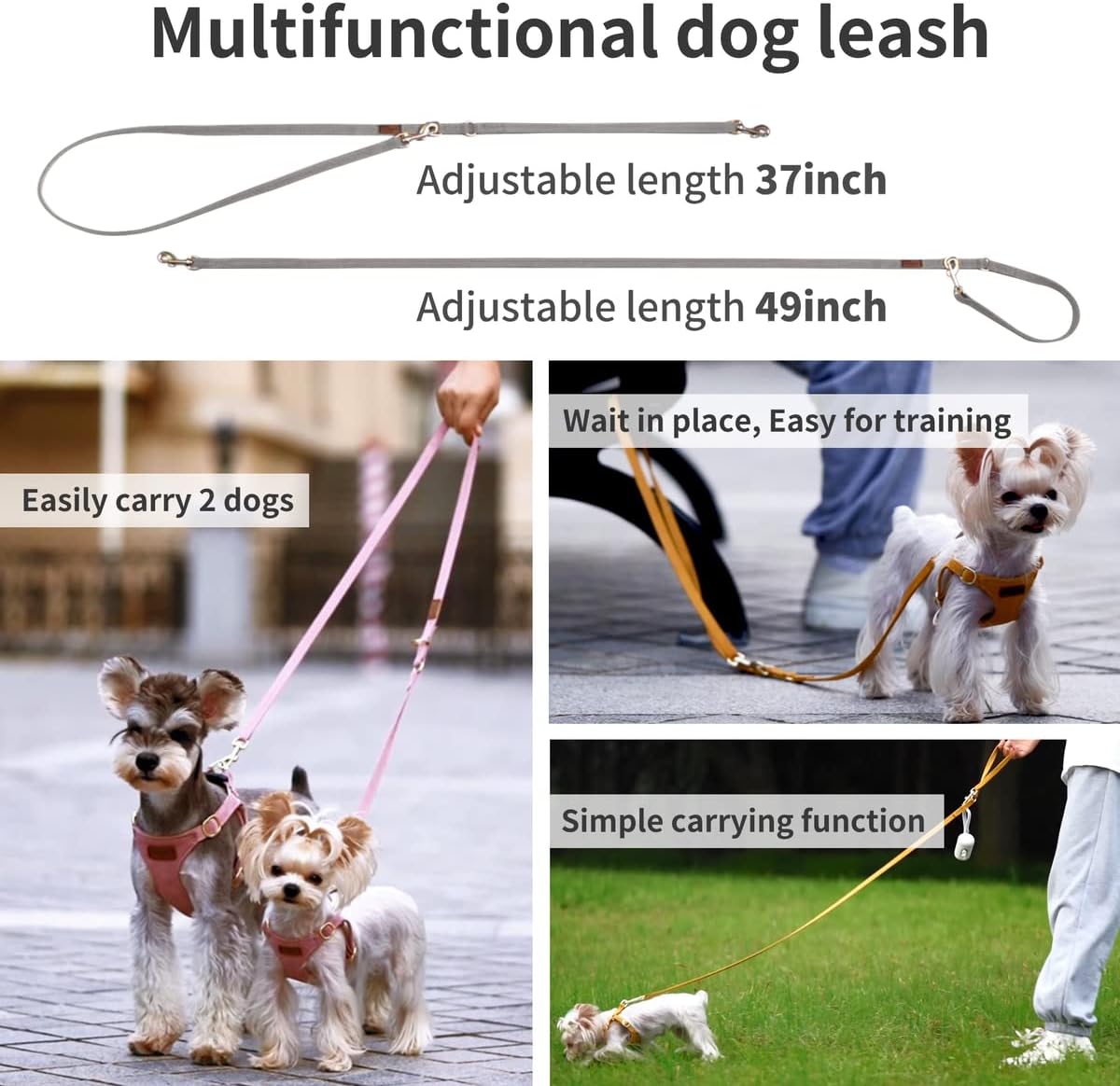 Puppytie No Pull XXS Puppy Harness with Multifunction Dog Leash,Soft Adjustable No Choke Escape Proof Pet Harness Vest,Silver Grey,XXS