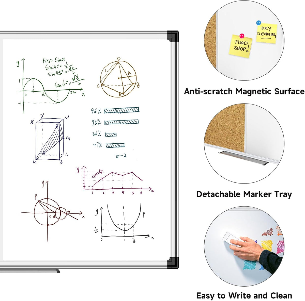 XBoard Magnetic White Board and Bulletin Corkboard Combination, 36 x 24 Inch Half Dry Erase & Cork Combo Board for wall with Aluminum Frame, 3' x 2' Notice Memo Board Tack Pin Board Vision Board