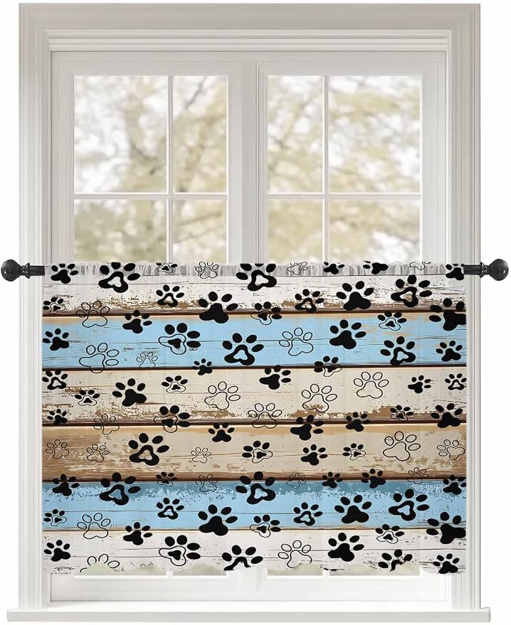 Sheer Curtains 45 Inch Length, Vintage Farmhouse Rustic Wooden Grain Privacy