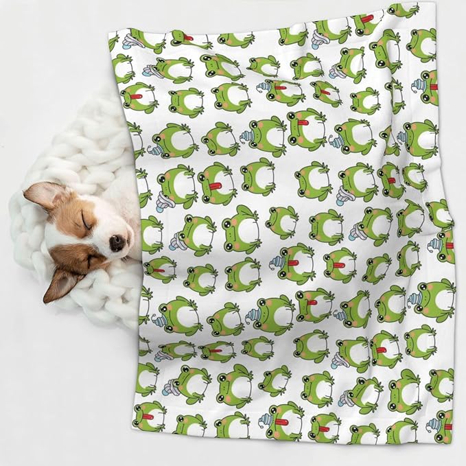 Reversible Plush Throw for Dogs and Cats, Cute Frog, Double Sided Blanket with Nubby Dot Side and Sleek Side Ideal for Cuddling Nesting Security