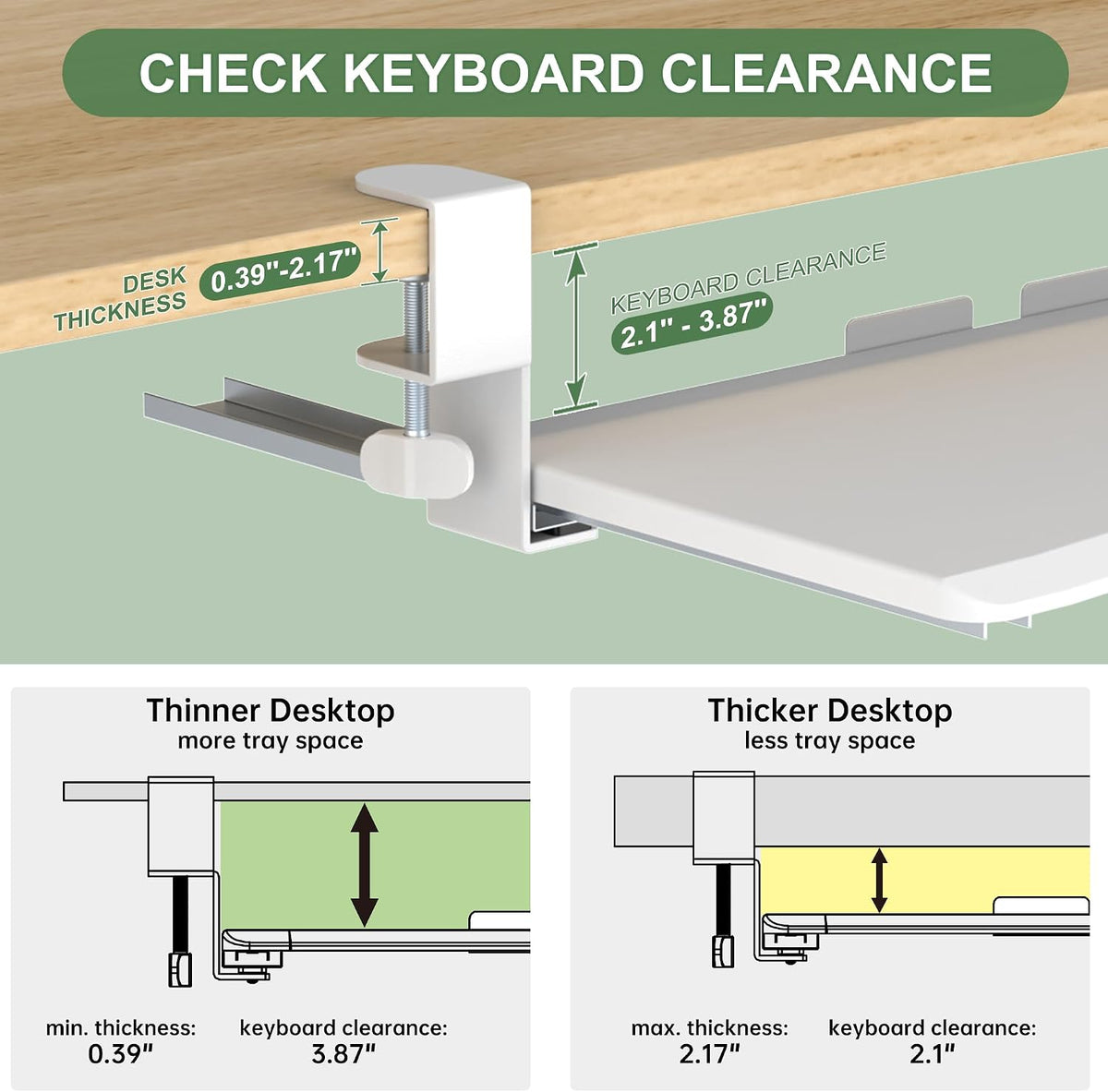 UPGRAVITY Extra Large Keyboard Tray Under Desk White