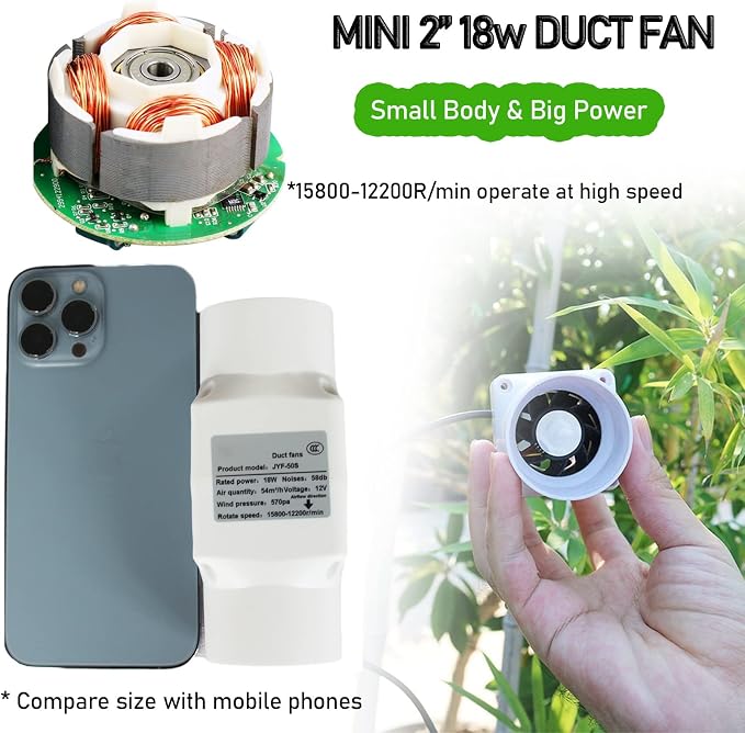 Air Circulation Duct Fan 2 Inch 50Mm Inline Extractor 32Cfm Fan Air Diffuser