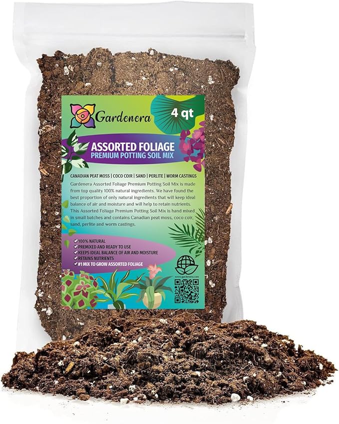 Gardenera Assorted Foliage Potting Mix - Premium Quality Blend for Healthy Root Development and Striking Greenery - 4 Quart