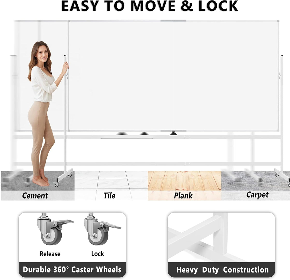 Large Rolling Whiteboard on Wheels, 96" x 48" Double-Sided Mobile White Board with Stand, 6' x 3' Portable Standing Magnetic Dry Erase Board Easel for Home Office Classroom School, Silver